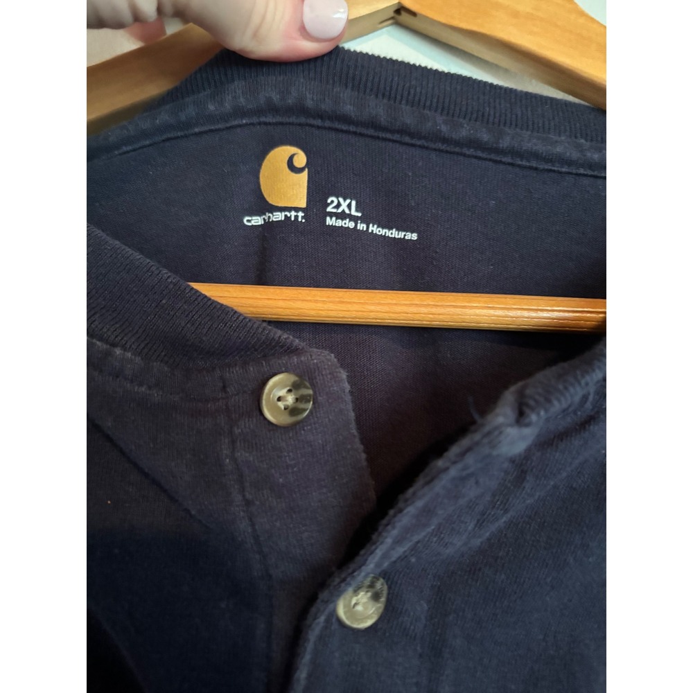 Carhartt‎ K128 Henley Long Sleeve Shirt Navy Pocket Cotton 2XL - Picture 2 of 5